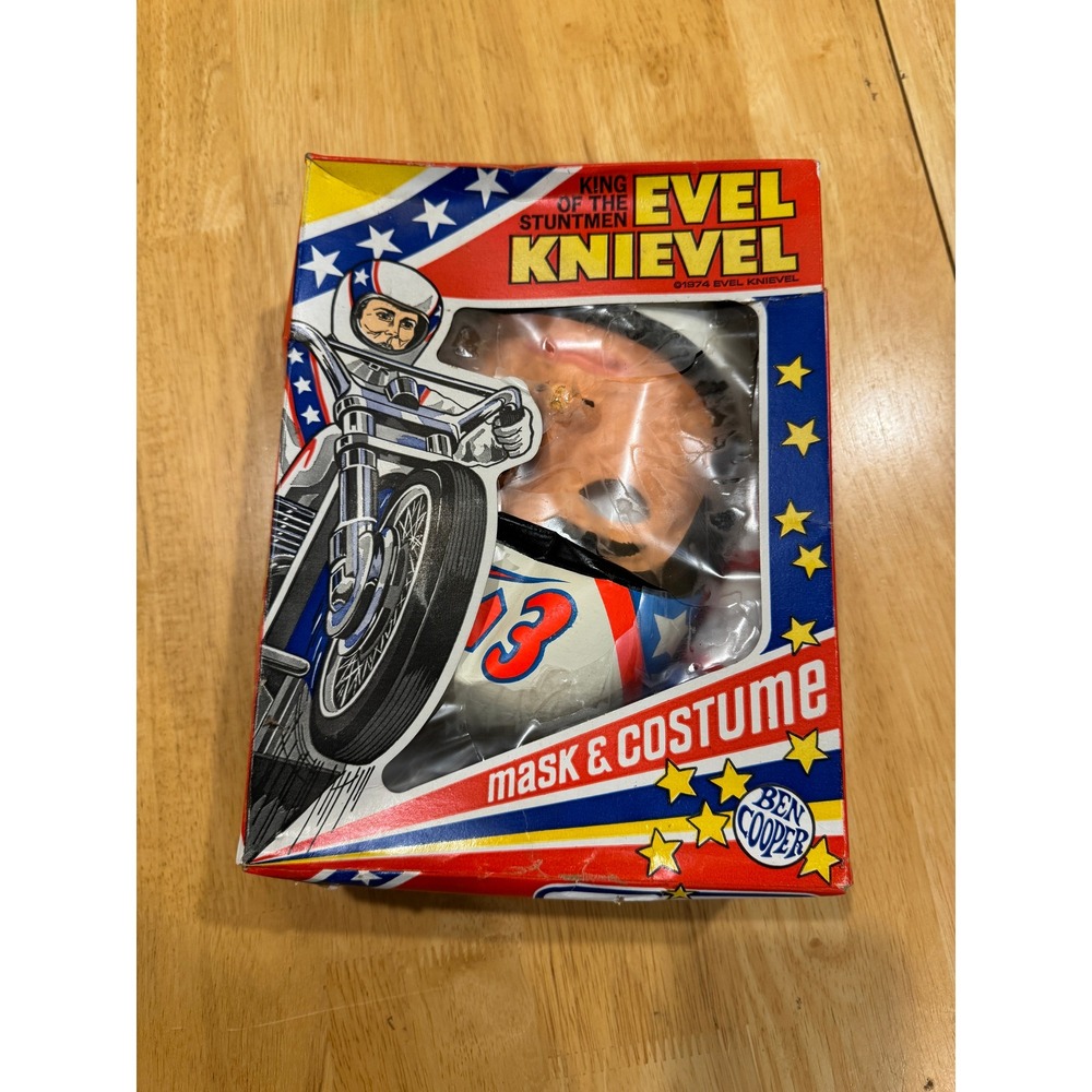 Vintage 1974 Ben Cooper Evel Knievel Costume Mask Boxed Set Large 12-14 70s Toy